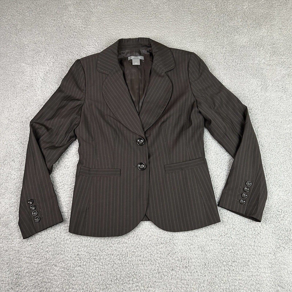 Ann Taylor Blazer Women 2 Brown Striped Single Breasted Wool & Silk Long Sleeves